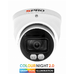 SPRO Grey 4MP ColourNight Turret IP Camera, 2.8mm Fixed Lens, 30m Smart IR, 2-Way Audio Over Coax, Built-In Speaker White